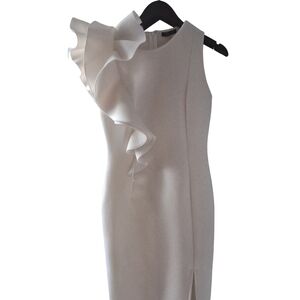 Cream One-Shoulder Ruffle Sheath Dress